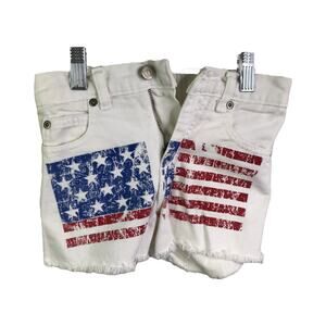Tractor Kids Girls Sz 6 Shorts White Denim Jeans American Flag 100% Cotton